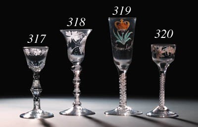 An engraved facet-stemmed wine-glass