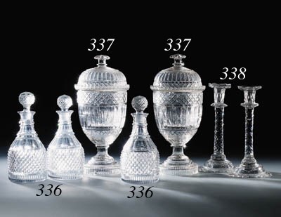 A pair of Continental cut vases, covers and liners