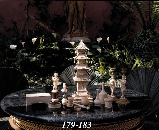 A CARVED BONE MODEL OF A PAGODA
