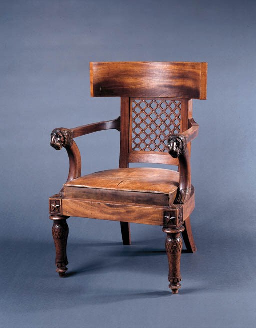 AN EMPIRE MAHOGANY FAUTEUIL D'OFFICIER