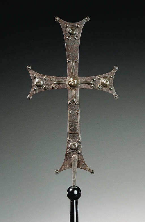 A BYZANTINE IRON AND BRONZE PROCESSIONAL CROSS