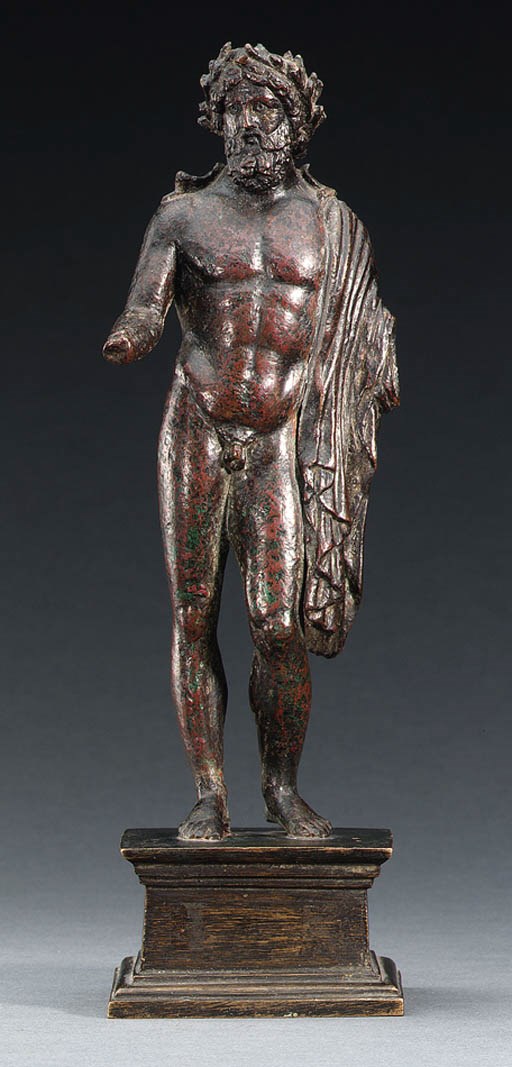 A ROMAN BRONZE FIGURE OF ZEUS