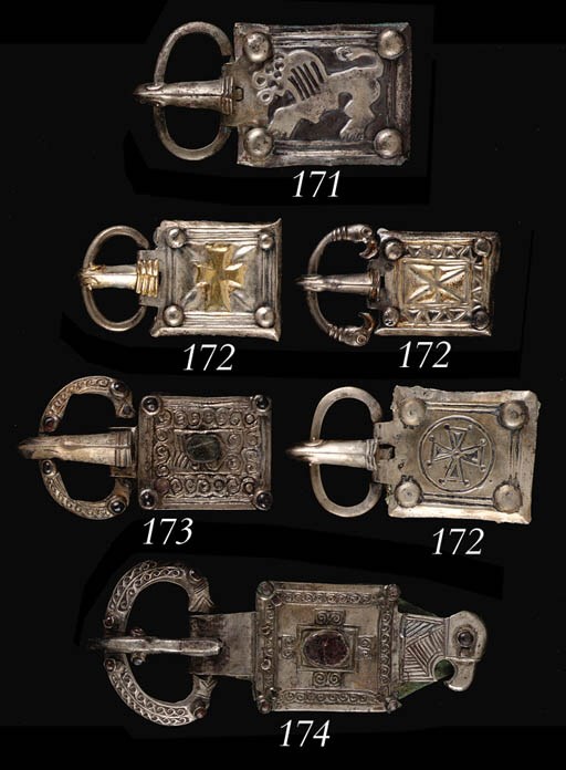 THREE OSTROGOTHIC GILT SILVER BUCKLES