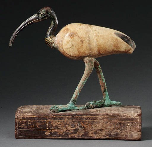 A BRONZE AND ALABASTER IBIS FOR SA-AMUN