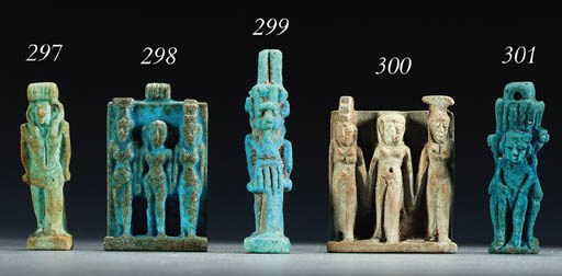 A BLUE FAIENCE FOUR SIDED AMULET