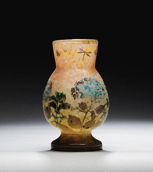 AN ETCHED AND ENAMELED GLASS VASE