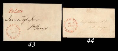 cover 1850 (3 Aug.) small ladies envelope (repaired flap) with intricately embossed border, to St. Georges and showing a superb strike on face. Exquisite. Photo