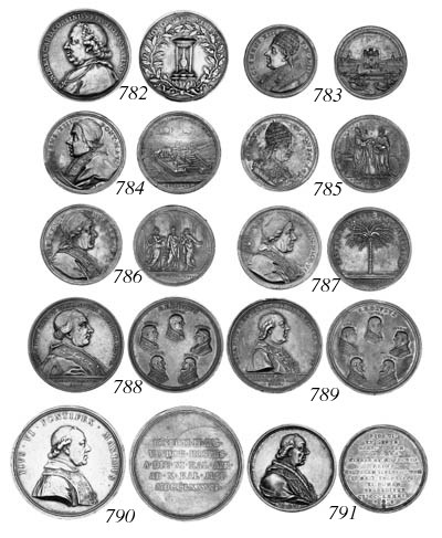 Clement XIII, 1761, by Ottone Hamerani, bust left wearing tiara and piviale, 1761 on truncation, rev. the Porto di Civitavecchia, 35mm. (Bart.761; L.1886; Ma.487; Pat.10), small punch mark (an oak leaf?) on edge at 9 o'clock, extremely fine, old toning