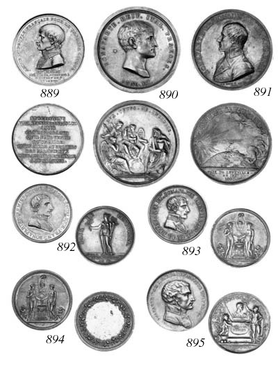 Peace of Lunville, unsigned, uniformed bust of Napoleon right, rev. bust of Napoleon, on altar, crowned with laurel by female at right, a putto at left, surrounded by trophy of arms, 43mm. (Br.116; Ess.887; J.918 (tin); TN.82/10), good very fine