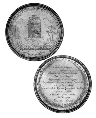 Medal of Gratitude from the Town of Torcello to Dr Augustus Francesco Curnis, 1803, large silver engraved medal, Nob. & Magn. Hom. IOAN. M. NEGRI. Iud. Dep. Praes. IOAN. DOM. NOVELLO. & LAUR. FOVEL. Iudic. Deput. around two birds and a tower within a landscape, rev. CIVITATEM TURCELLANAM ANNO SALUTIS NOSTRAE MDCCCIII around a wreath, in the centre, engraved in twelve lines Catedral. Antiquiss. Instaur. Territorial. Extim. Catastic. Ius. Civic. Imposit. Imp. Reg. Majaest. approb. Iurisd. exten. press. & Comun. Ere. auxil. Cum. fuerunt. admir. Nob. & Excell. D. Augustus. Franc. Curnis. Adv. Ven. Oper. & Labor. Civitat. grat. anim. Sic. Posterit. Transmis. Monum., high stepped rim, 125mm. diam., 255.62g., a very fine and very rare engraved medal