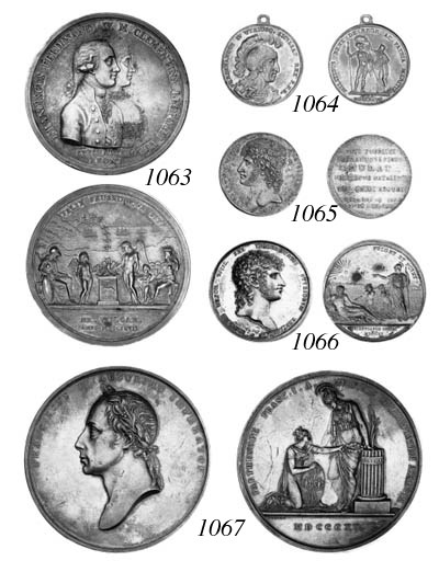 Francis I, Liberation of Naples, 1815, by F. Detler, laureate head left, rev. PARTHENOPE FRANC I A AUSPICIIS IN LIBERTATEM ASSERTA, Austria, holding palm and leaning on column, helping Naples to her feet, date and signature in exergue, 80mm., 171.18g. (Mont.2421), some light marks both sides, very fine, a rare and impressive medal