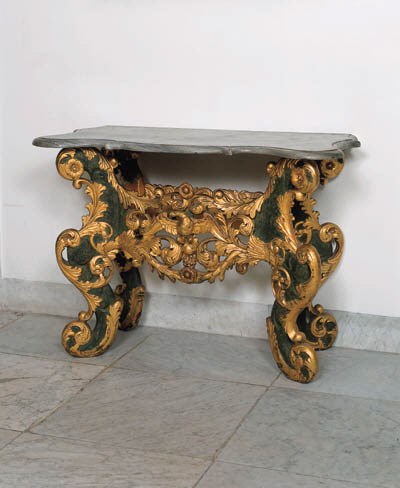 A Dutch parcel-gilt and green-painted side table