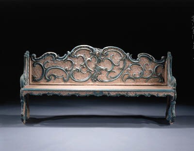 A Dutch blue and white-painted hall bench