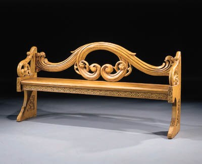 A Dutch parcel-gilt and yellow painted hall bench