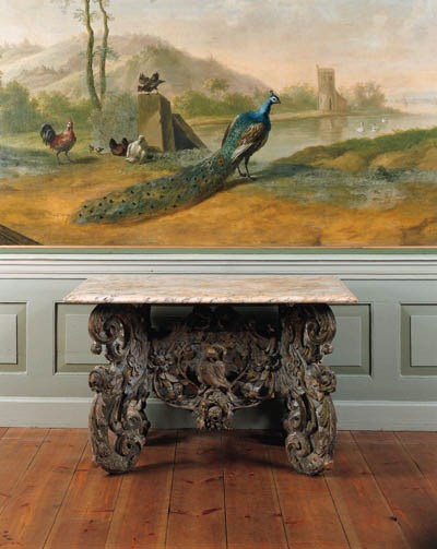 A Dutch marbleised and parcel-gilt table