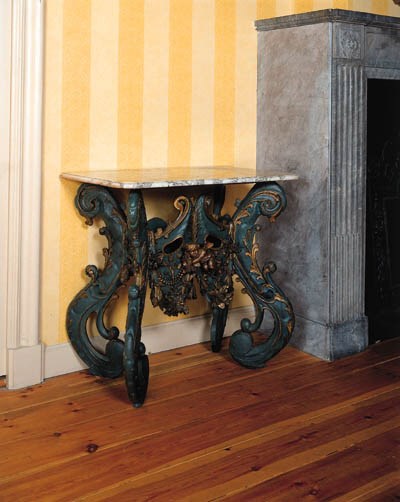 A dutch blue-painted and parcel-gilt side table