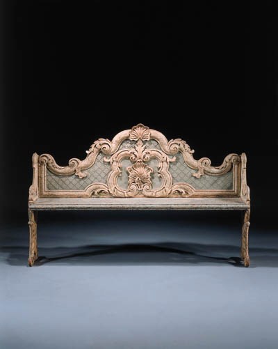 A Dutch green and beige-painted hall bench