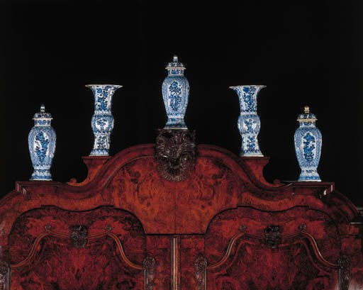 A Chinese five-piece blue and white garniture