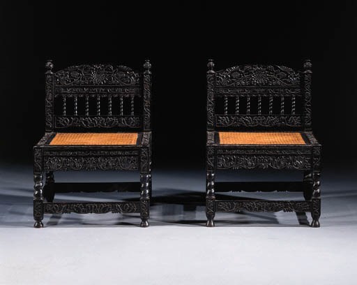 A pair of Dutch colonial ebony chairs