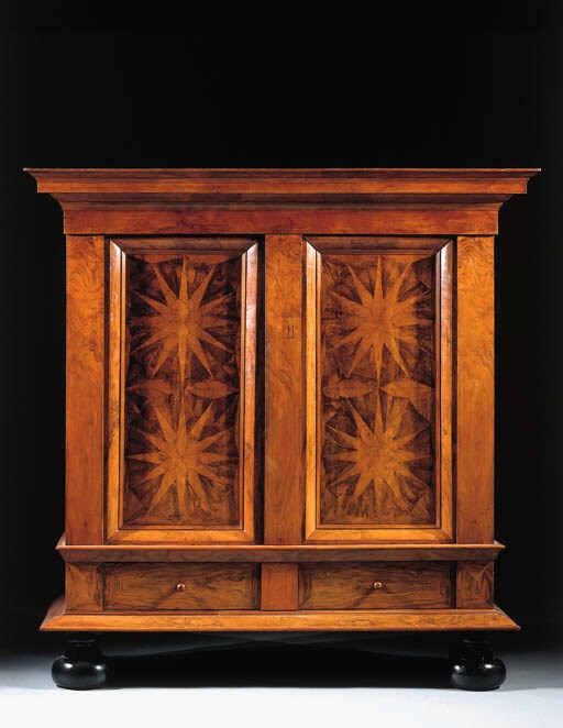 A Dutch walnut and parquetry cupboard