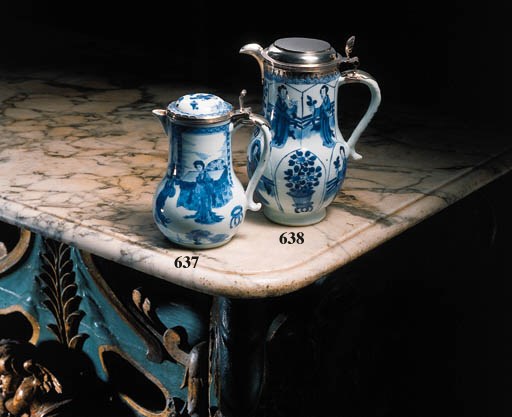 A Chinese blue and white silver-mounted ewer and cover