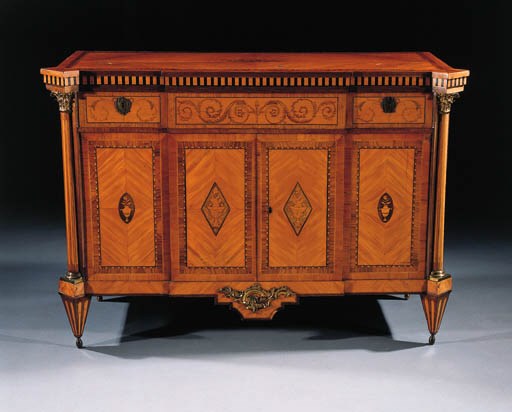 A Dutch satinwood, tulipwood, rosewood and marquetry "klapbuffet"