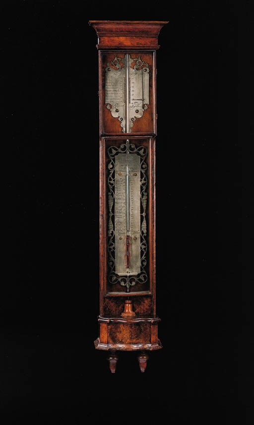 A Dutch walnut and burr walnut cistern barometer