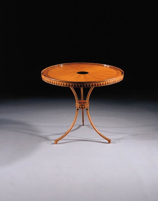 A Dutch satinwood, amaranth and harewood gueridon