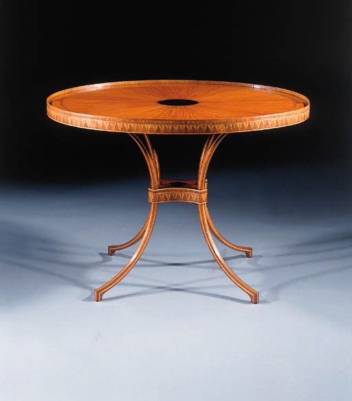 A Dutch satinwood, amaranth and harewood gueridon