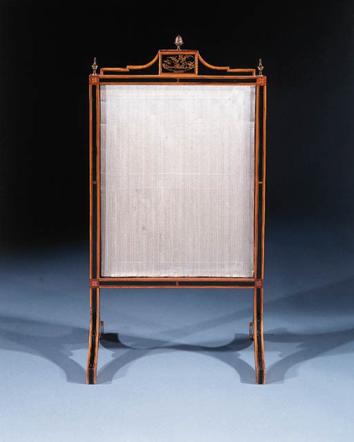 A Dutch satinwood, ebony, marquetry and gilt-japanned fire-screen