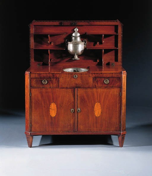 A Dutch mahogany and marquetry "klapbuffet"