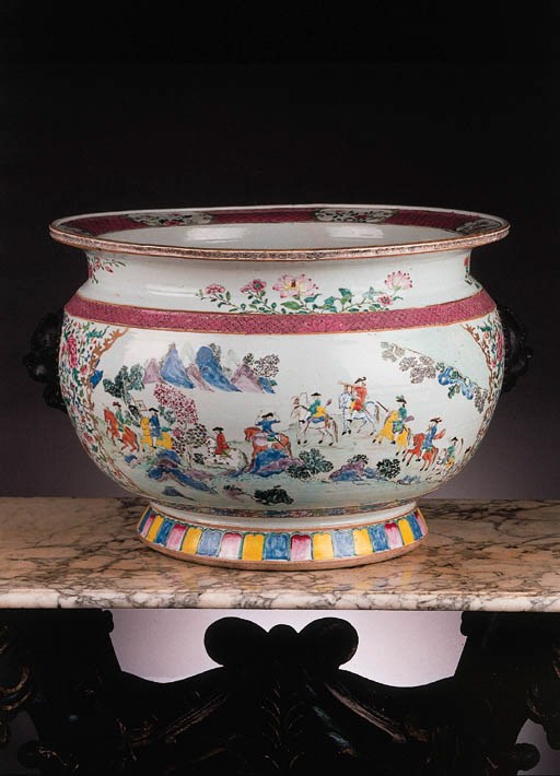 An important chinese famille rose 'european subject' fishbowl