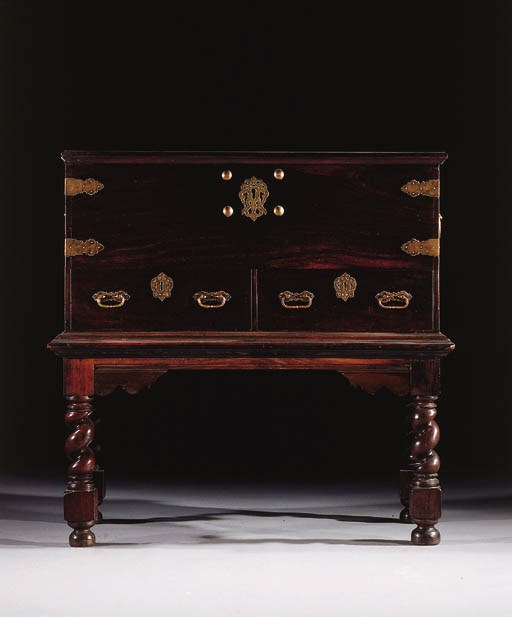 A Dutch colonial brass-mounted jati chest-on-stand