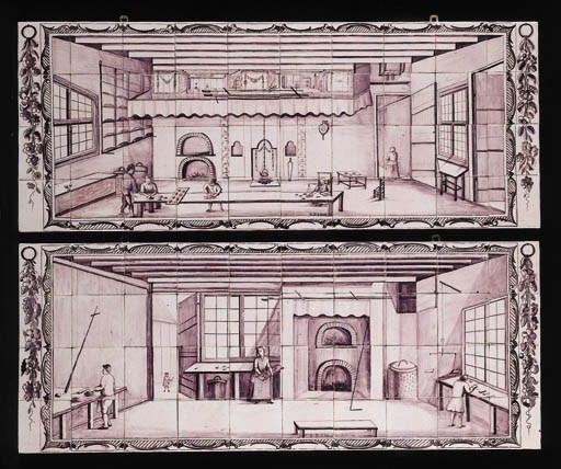 a pair of dutch delft tile panels
