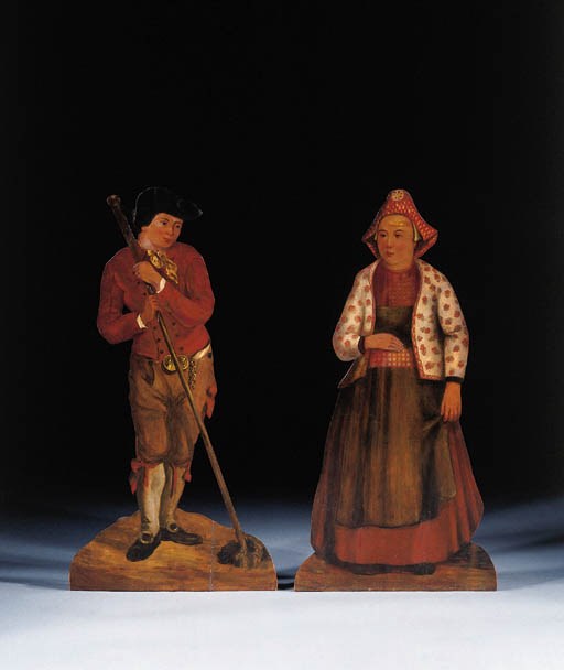 A pair of Dutch polychrome decorated dummy boards