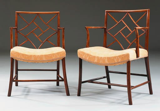 A PAIR OF SCOTTISH GEORGE III MAHOGANY COCKPEN ARMCHAIRS