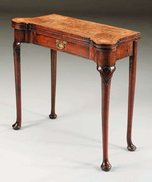 A WALNUT CONCERTINA-ACTION CARD-TABLE