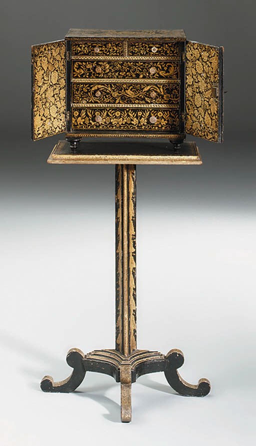 A REGENCY PENWORK CABINET-ON-STAND