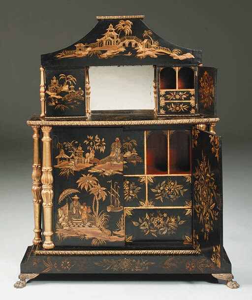 A VICTORIAN BRASS-MOUNTED BLACK AND GOLD-JAPANNED CHIFFONIER