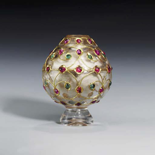 A GEM-SET ROCK CRYSTAL COSMETIC FLASK