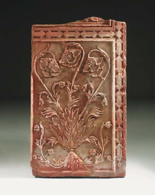 A MUGHAL RED SANDSTONE CARVED PANEL