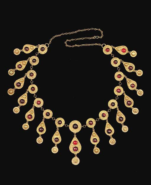 A QAJAR INSET GOLD NECKLACE