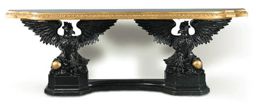 A PARCEL-GILT, LAMINATED AND EBONIZED WOOD EAGLE-FORM CONSOLE