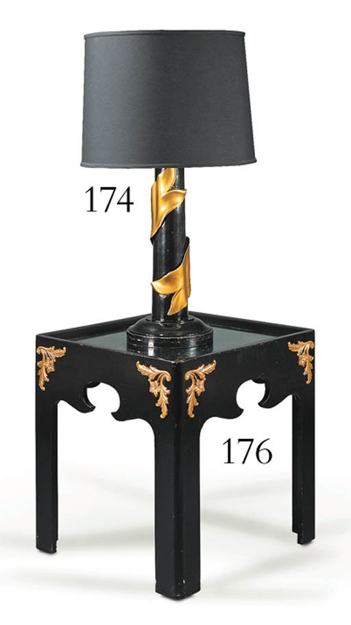A PAIR OF PARCEL-GILT AND EBONIZED WOOD SIDE TABLES