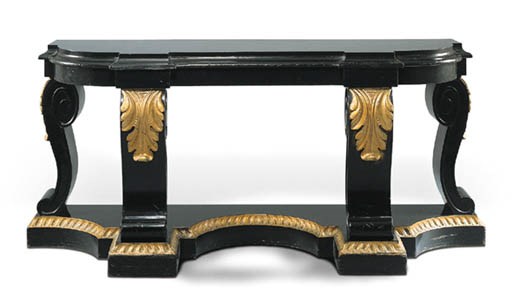A PARCEL-GILT, LAMINATED AND EBONIZED WOOD CONSOLE