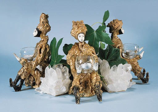 A GILT-PAINTED COMPOSITION AND ROCK-CRYSTAL CENTERPIECE