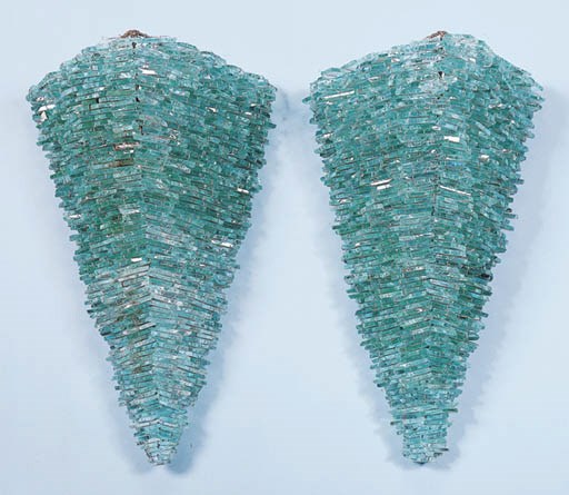 A PAIR OF GLASS AND METAL SCONCES