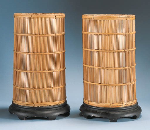 A PAIR OF BAMBOO JAPANESQUE TABLE LAMPS