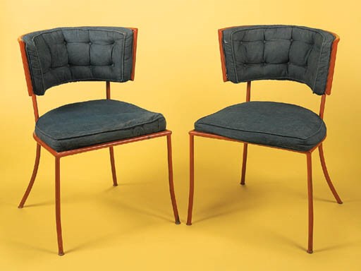 A PAIR OF PAINTED METAL SIDE CHAIRS