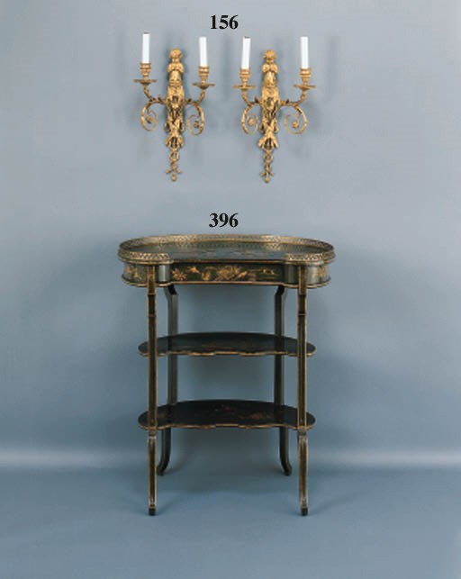 A LOUIS XV STYLE BRASS MOUNTED GILT AND GREEN LACQUERED TABLE A ECRIRE